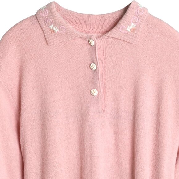 Sundazed (Germany) Shetland Wool Interlock Knit Embroidered Polo Sweater Rose - Picture 8 of 8